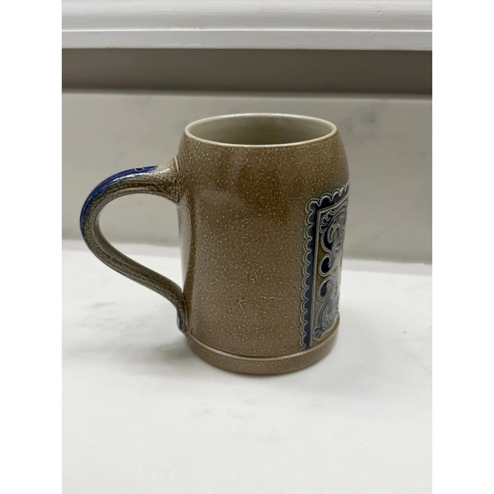 Goebel Merkelbach Saltglaze Beer Stein‎ Mug Tan Blue Size 0.5L Vintage Stoneware
